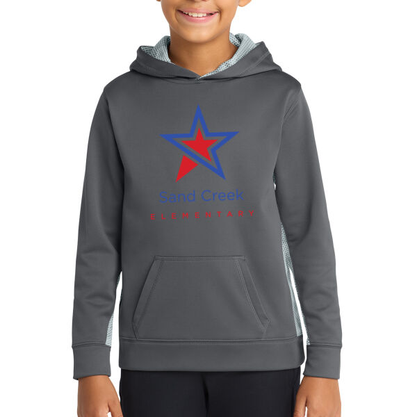 Sport Tek Youth Sport Wick CamoHex Fleece Colorblock Hooded Pullover - Printed Logo Thumbnail